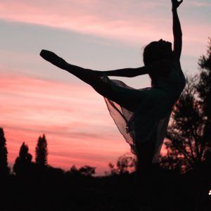 silhouette of woman standing on hammock during sunset