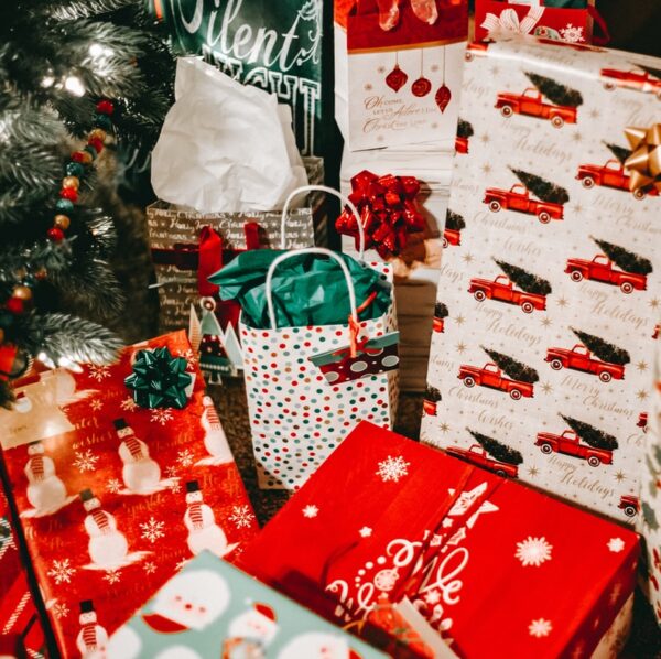 red and white gift boxes