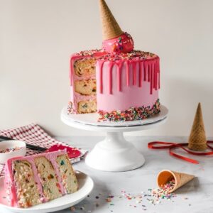 pink and white cake on white ceramic plate